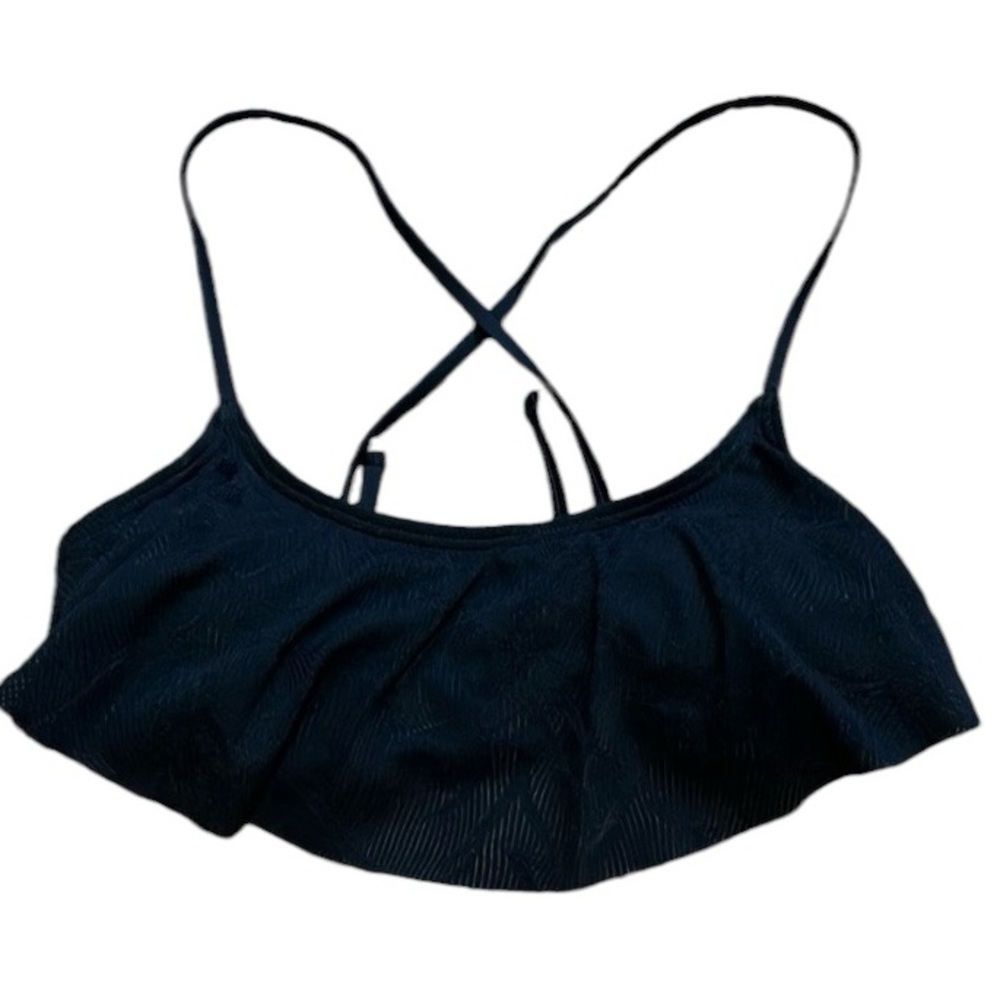 SO Bikini Top Black Ruffle Lace Overlay Size XS NEW